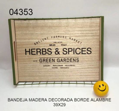 Imagen de BANDEJA MADERA DECO BORDE ALAMBRE 39X29 5.24